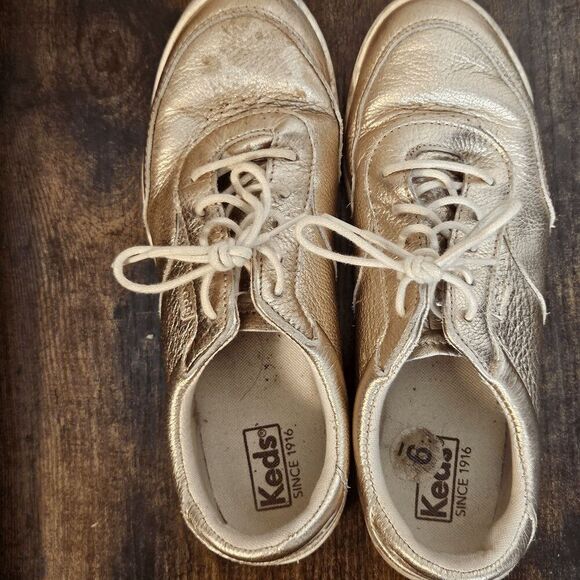 Keds Kickstart Tumbled Leather Lace Up Sneakers Women's Metallic Gold Size 9 - Picture 2 of 5